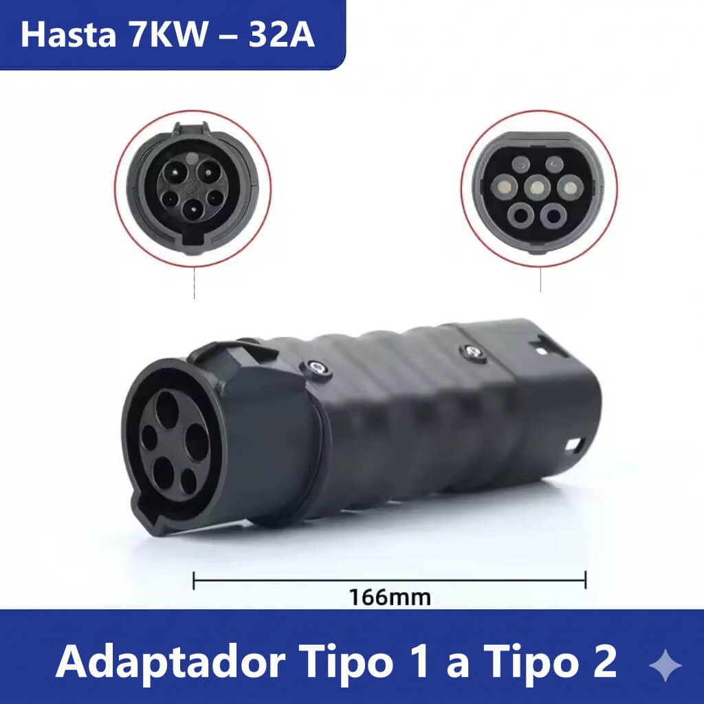 Adaptador EV Tipo 1 a Tipo 2 para cargar vehículos eléctricos con puerto Tipo 2 en estaciones con puerto Tipo 1